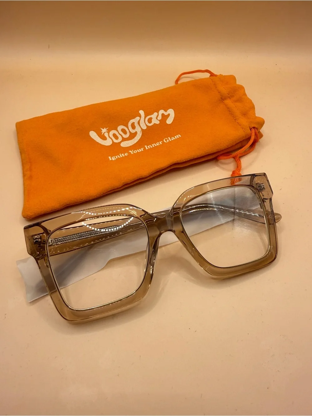 glam Women's Clear Beige Square Glasses - glam